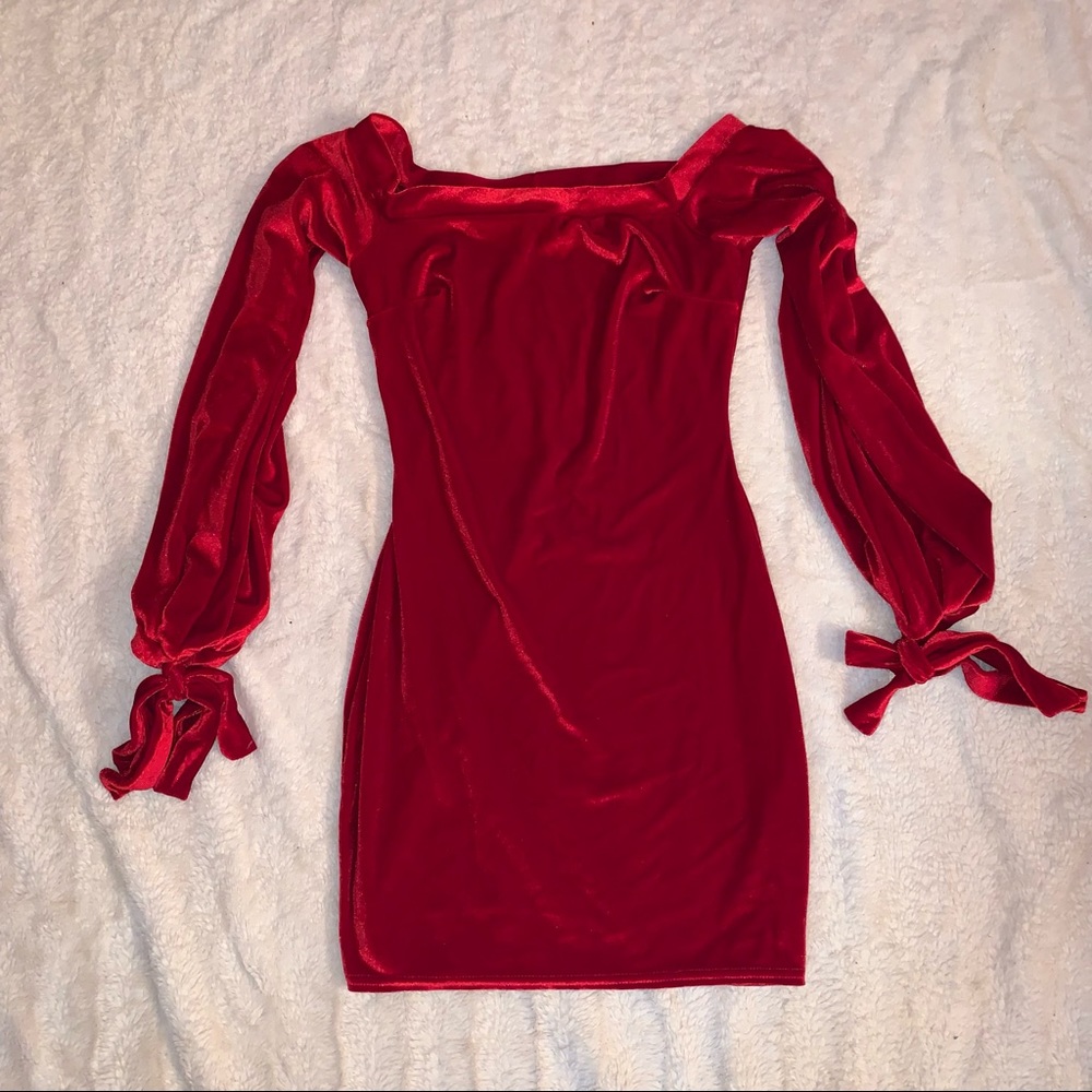 BooHoo Velvet Red Dress